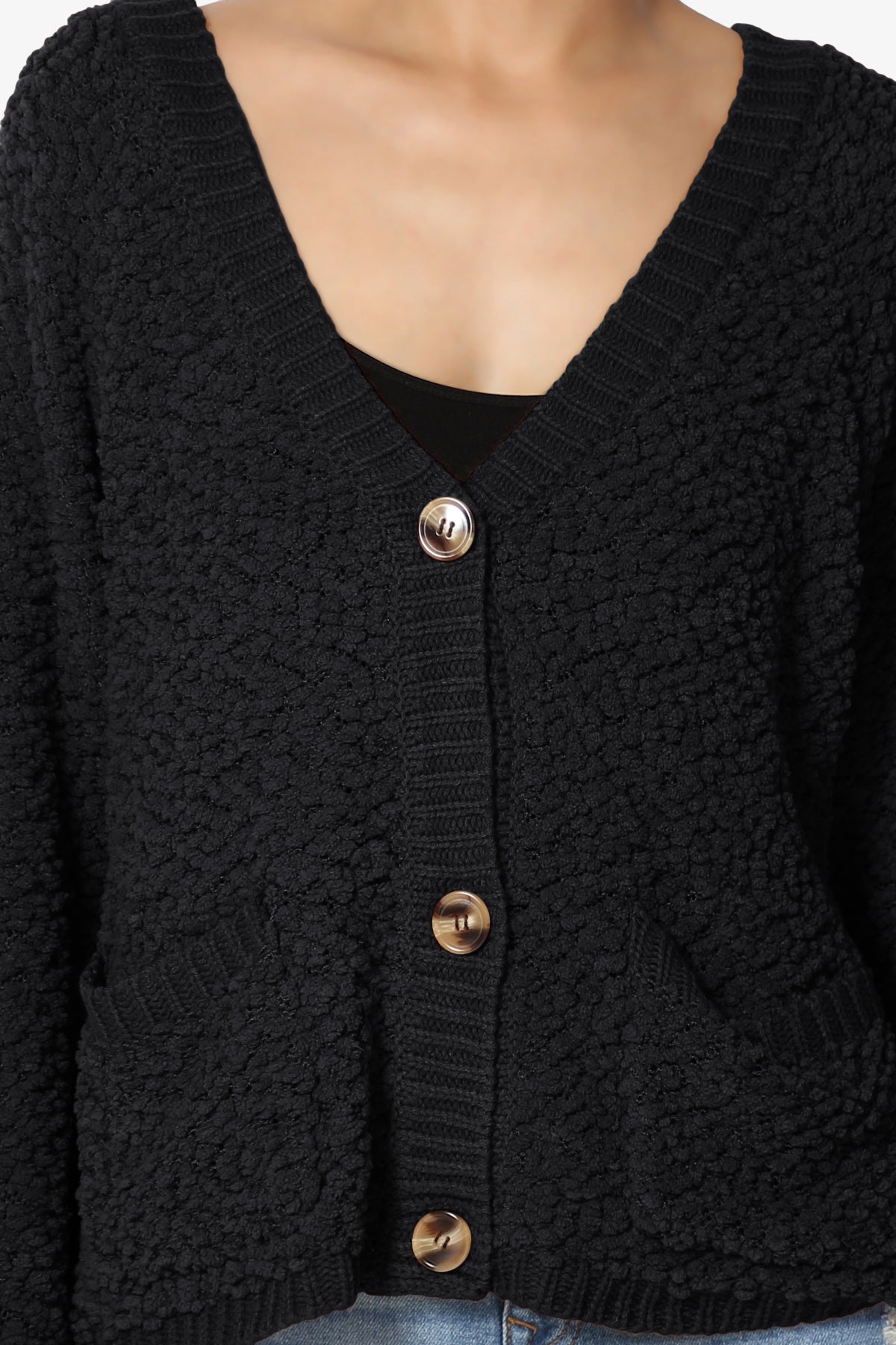 Load image into Gallery viewer, Barry Fuzzy Knit Button Boxy Crop Cardigan BLACK_5
