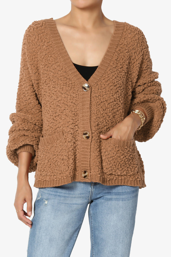 Load image into Gallery viewer, Barry Fuzzy Knit Button Boxy Crop Cardigan DEEP CAMEL_1
