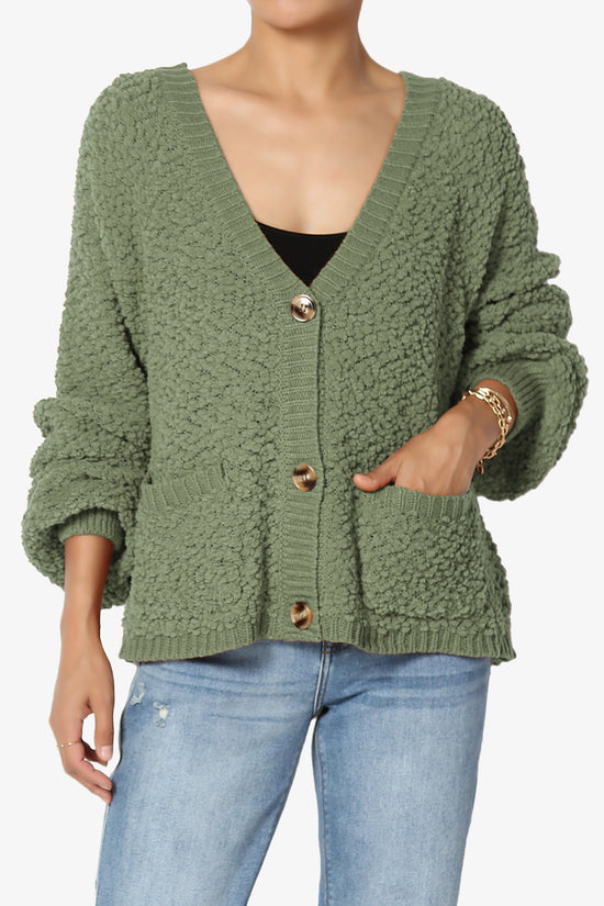 Load image into Gallery viewer, Barry Fuzzy Knit Button Boxy Crop Cardigan DUSTY OLIVE_1
