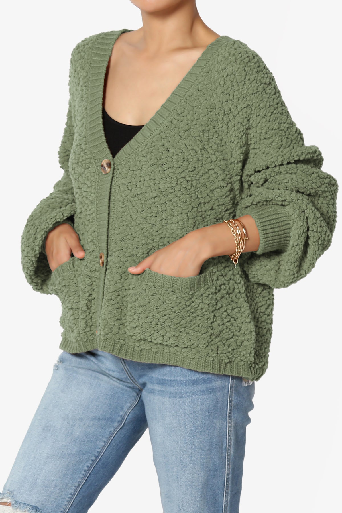 Load image into Gallery viewer, Barry Fuzzy Knit Button Boxy Crop Cardigan DUSTY OLIVE_3
