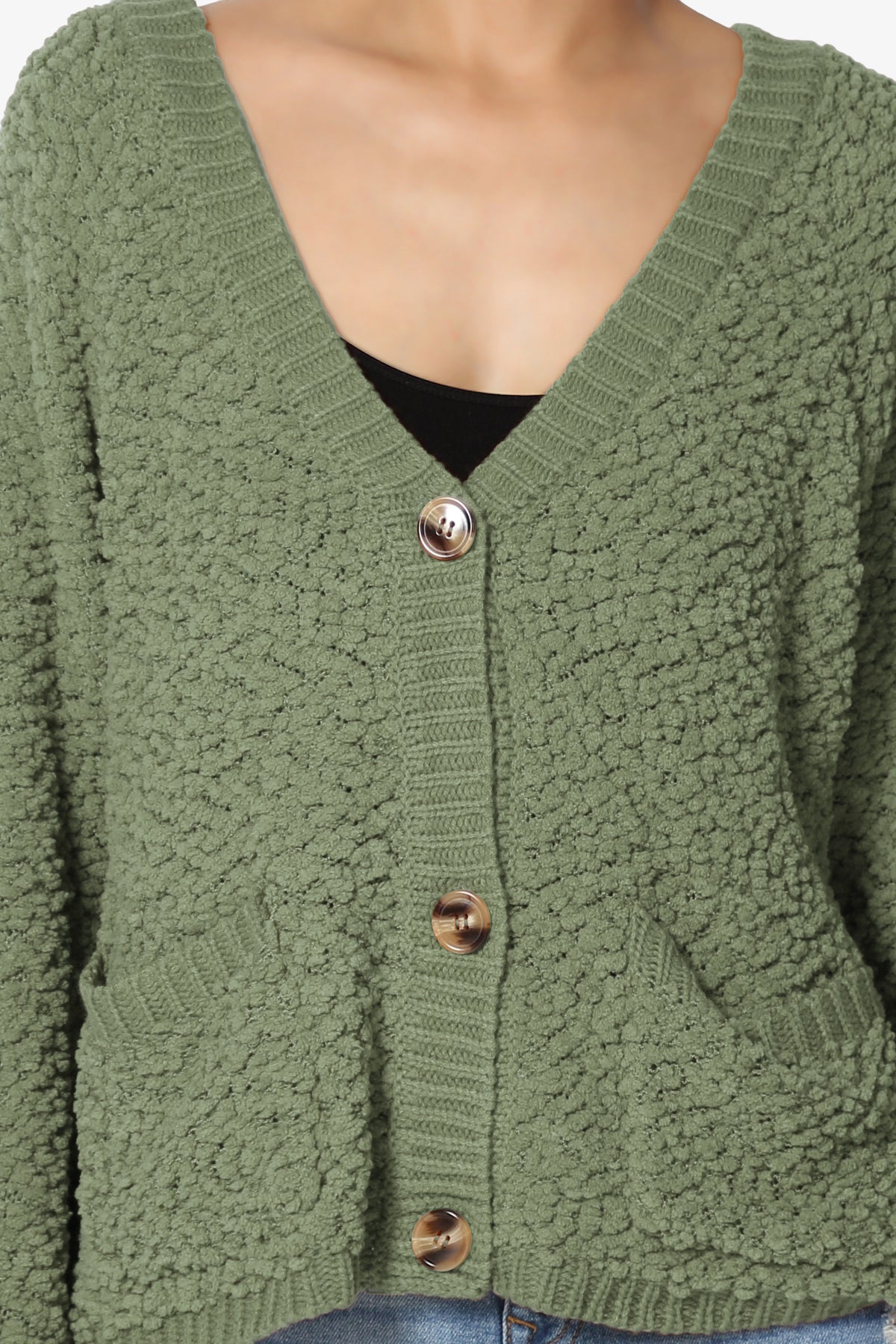 Load image into Gallery viewer, Barry Fuzzy Knit Button Boxy Crop Cardigan DUSTY OLIVE_5
