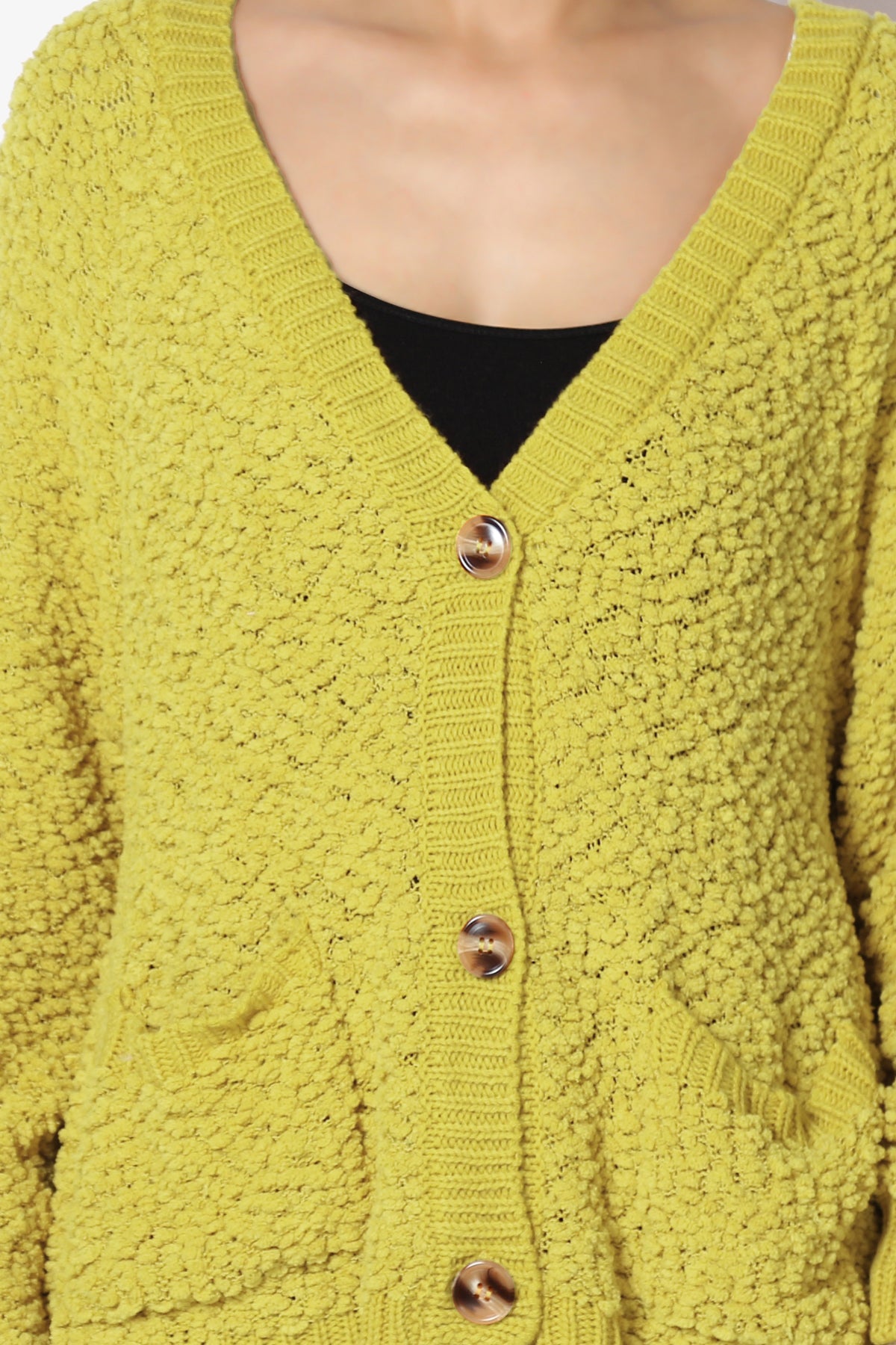 Load image into Gallery viewer, Barry Fuzzy Knit Button Boxy Crop Cardigan GOLDEN WASABI_5
