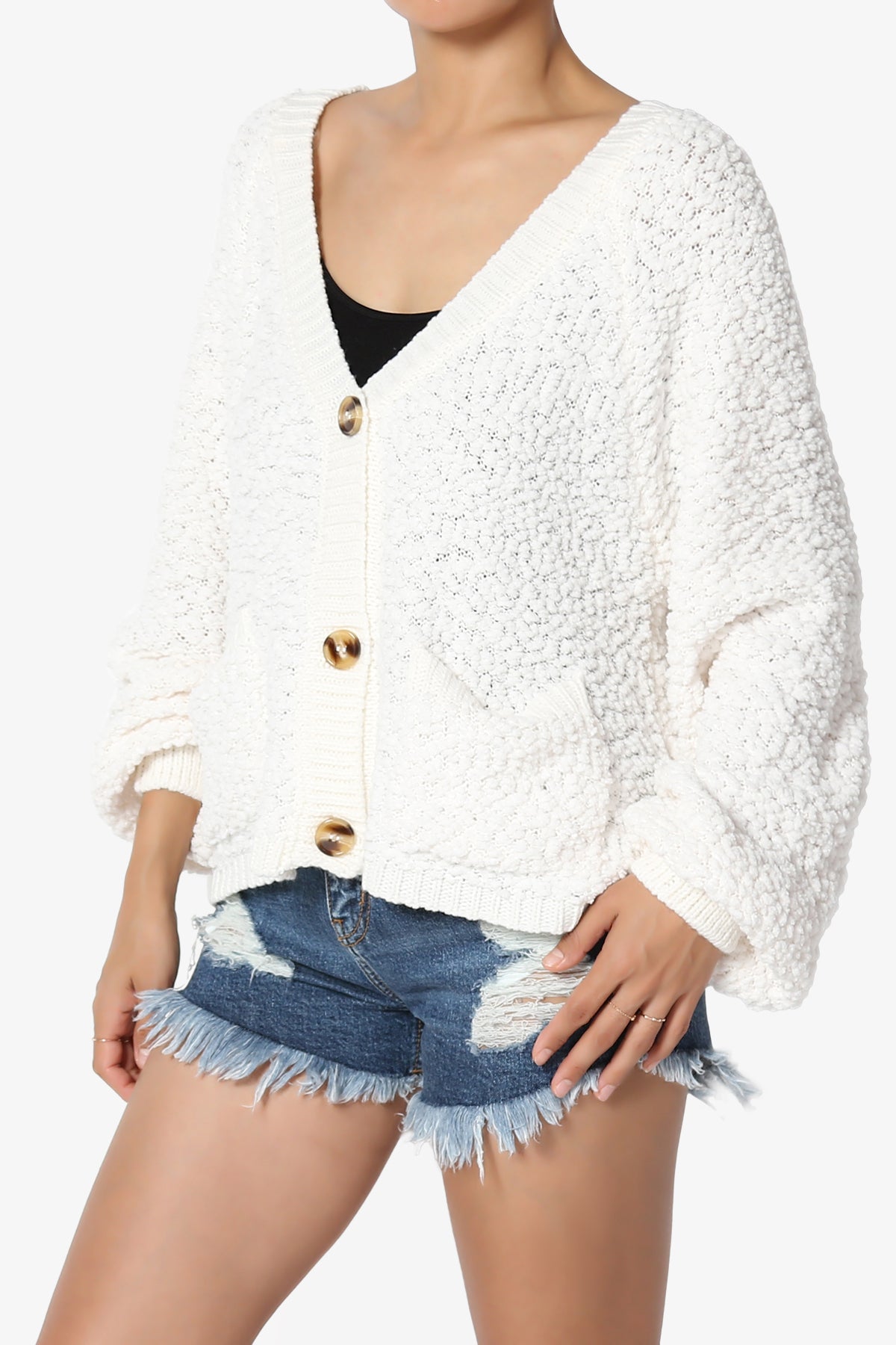 Load image into Gallery viewer, Barry Fuzzy Knit Button Boxy Crop Cardigan IVORY_3

