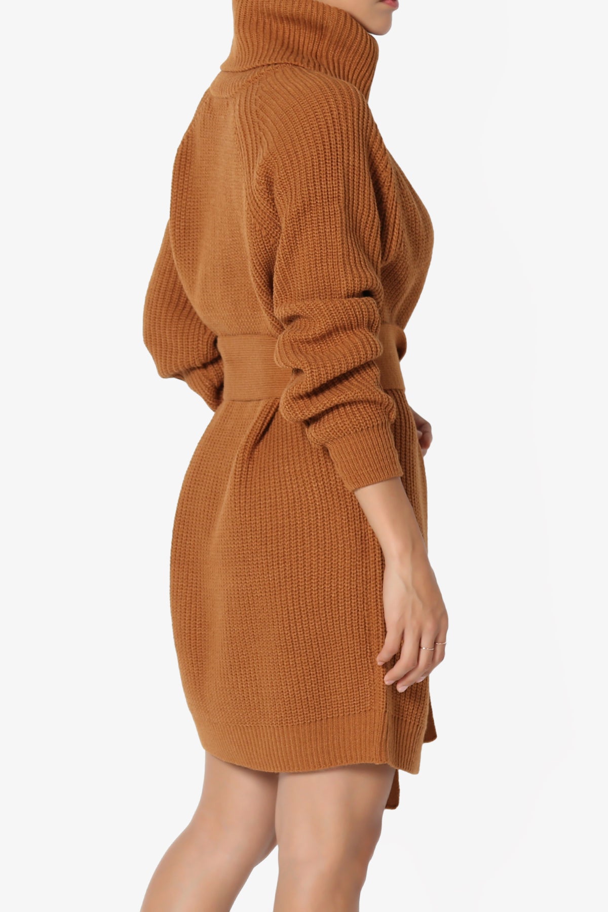 Arkin Turtle Neck Pullover Sweater Mini Dress ALMOND_4