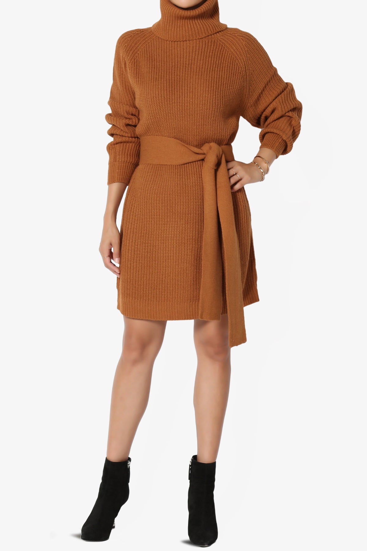 Load image into Gallery viewer, Arkin Turtle Neck Pullover Sweater Mini Dress ALMOND_6
