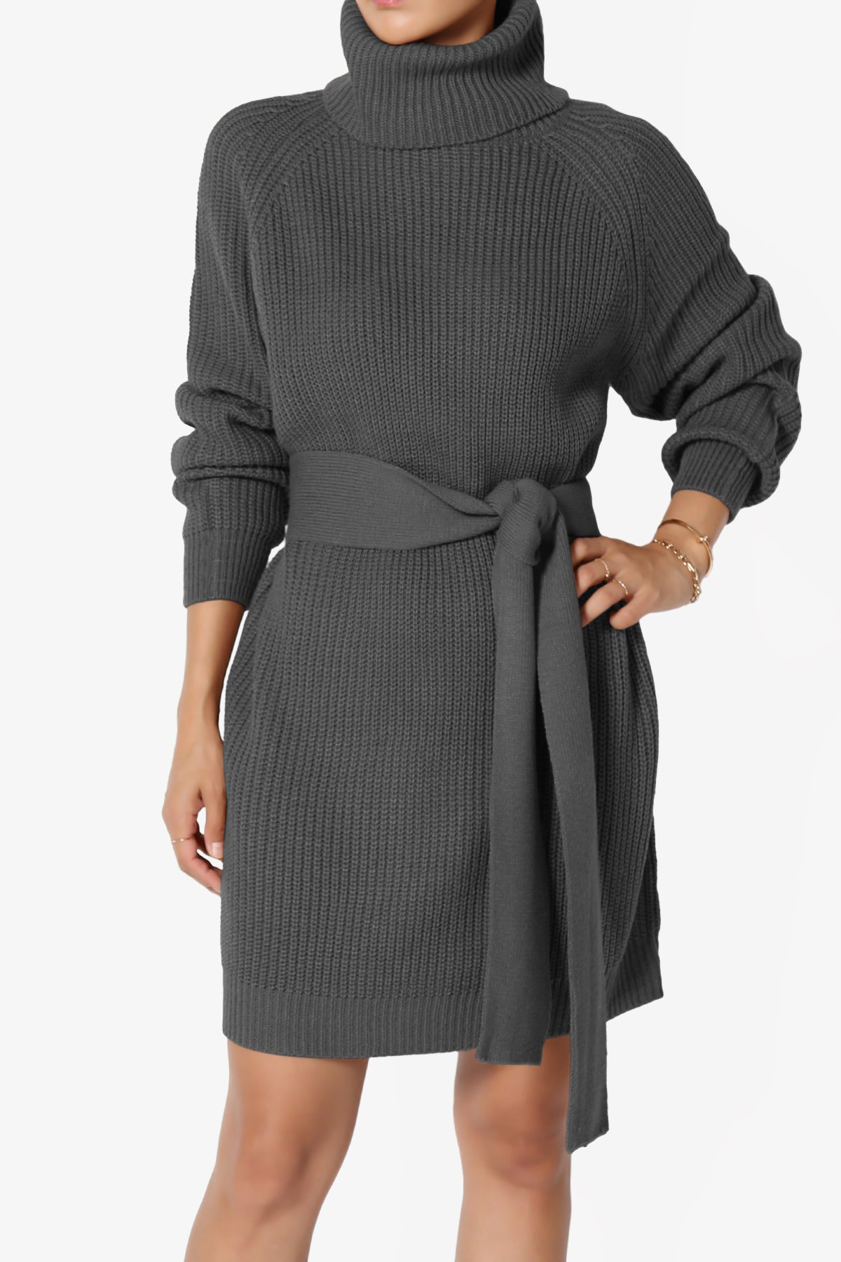Arkin Turtle Neck Pullover Sweater Mini Dress ASH GREY_1