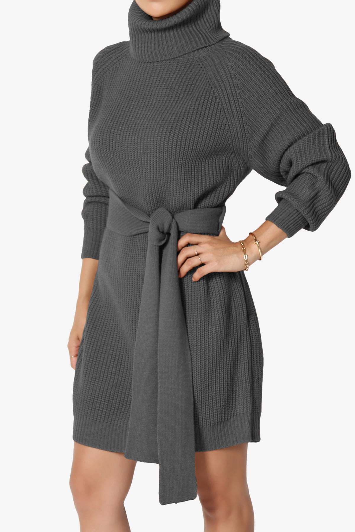 Load image into Gallery viewer, Arkin Turtle Neck Pullover Sweater Mini Dress ASH GREY_3
