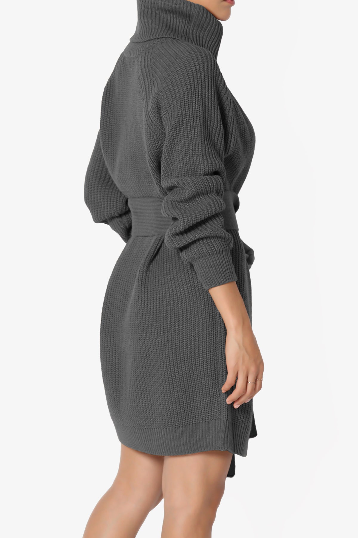 Arkin Turtle Neck Pullover Sweater Mini Dress ASH GREY_4