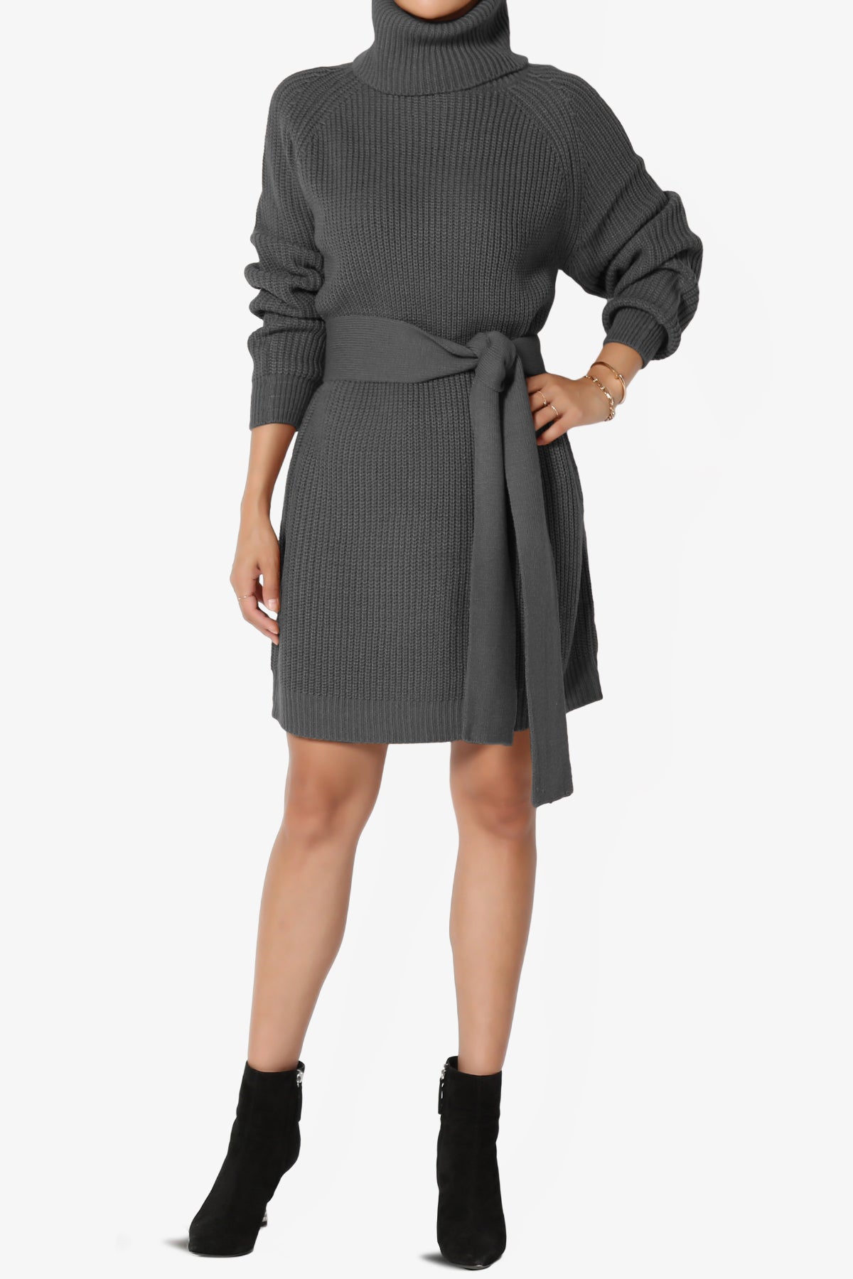 Arkin Turtle Neck Pullover Sweater Mini Dress ASH GREY_6