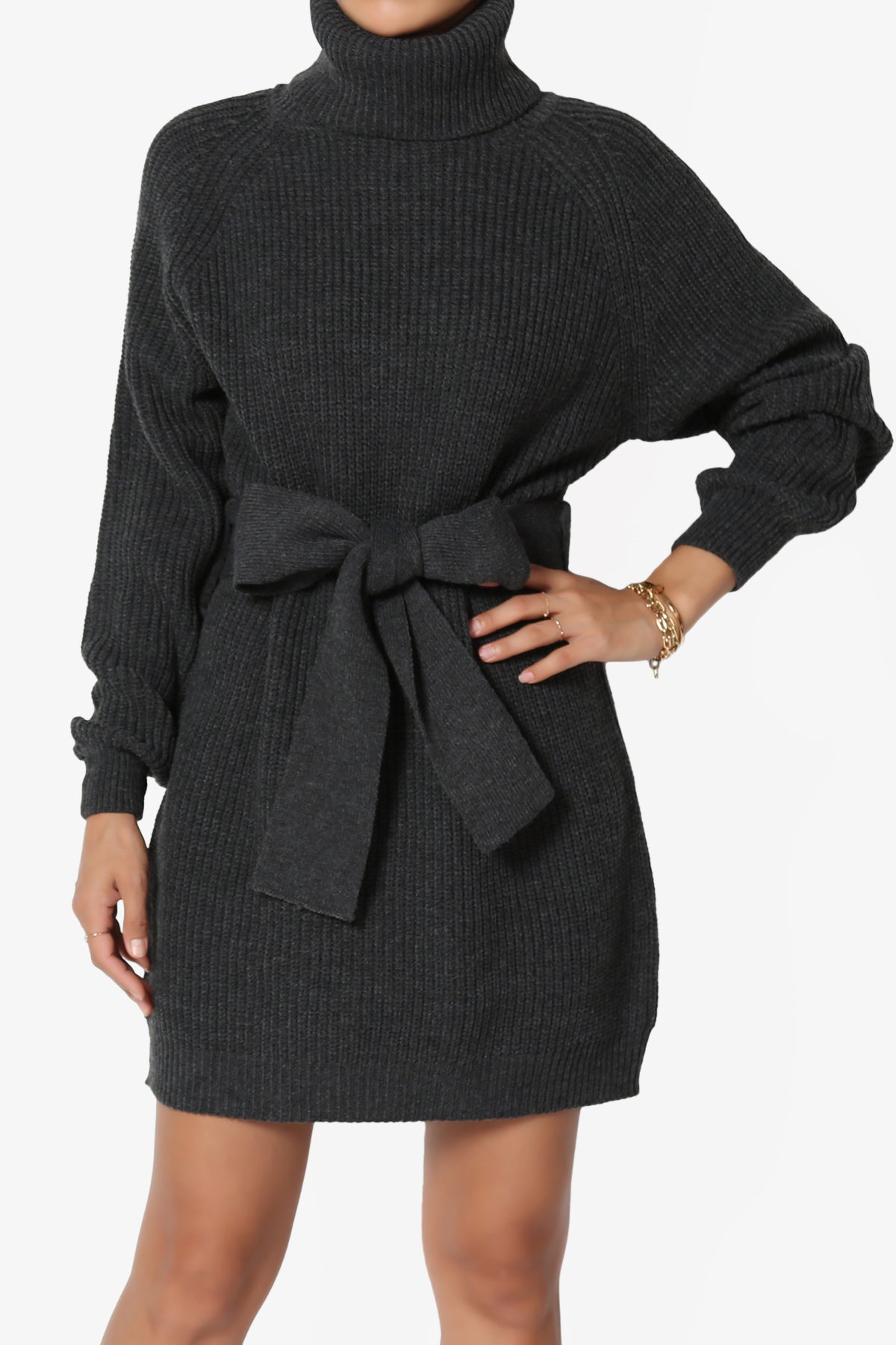 Arkin Turtle Neck Pullover Sweater Mini Dress CHARCOAL_1