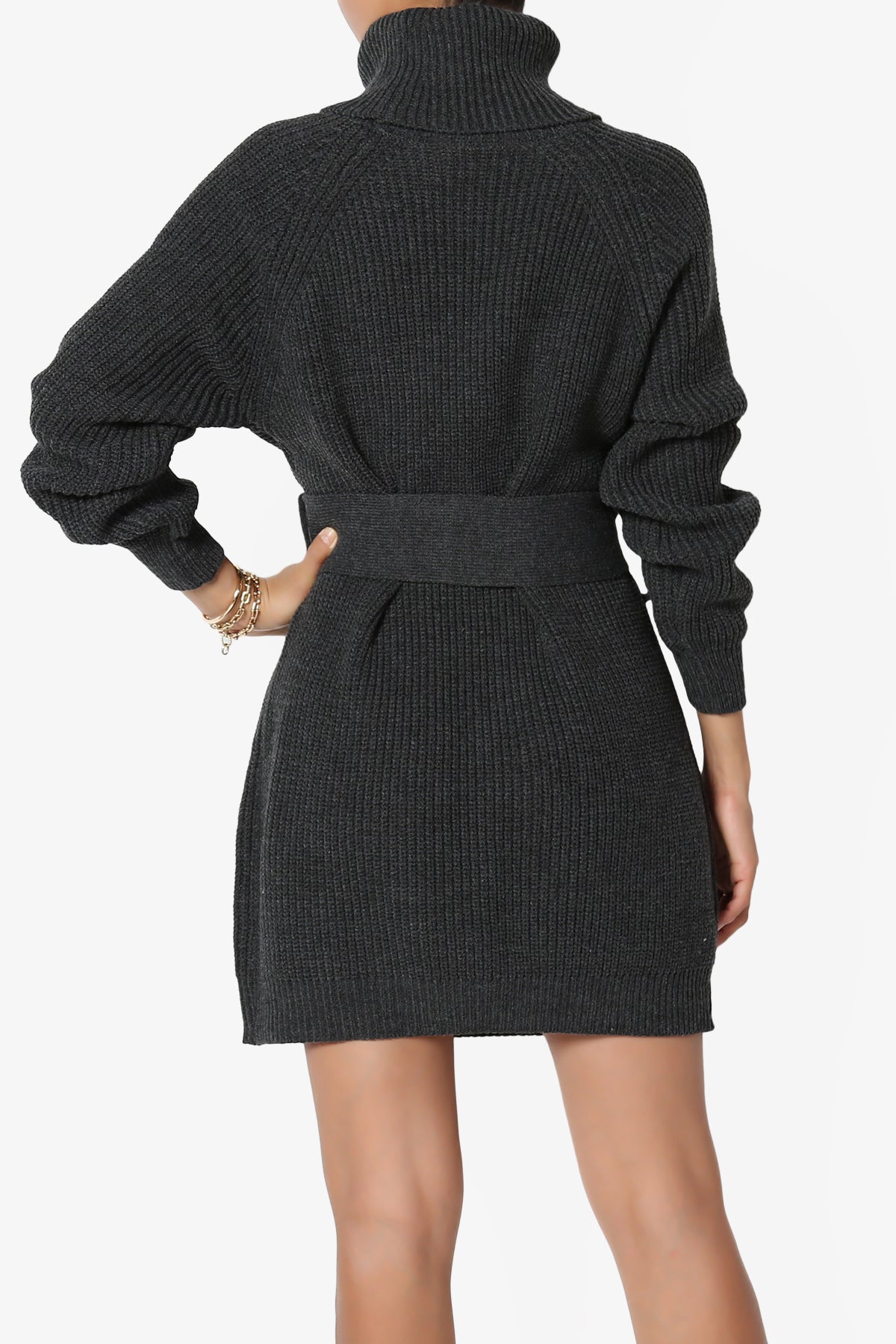 Load image into Gallery viewer, Arkin Turtle Neck Pullover Sweater Mini Dress CHARCOAL_2
