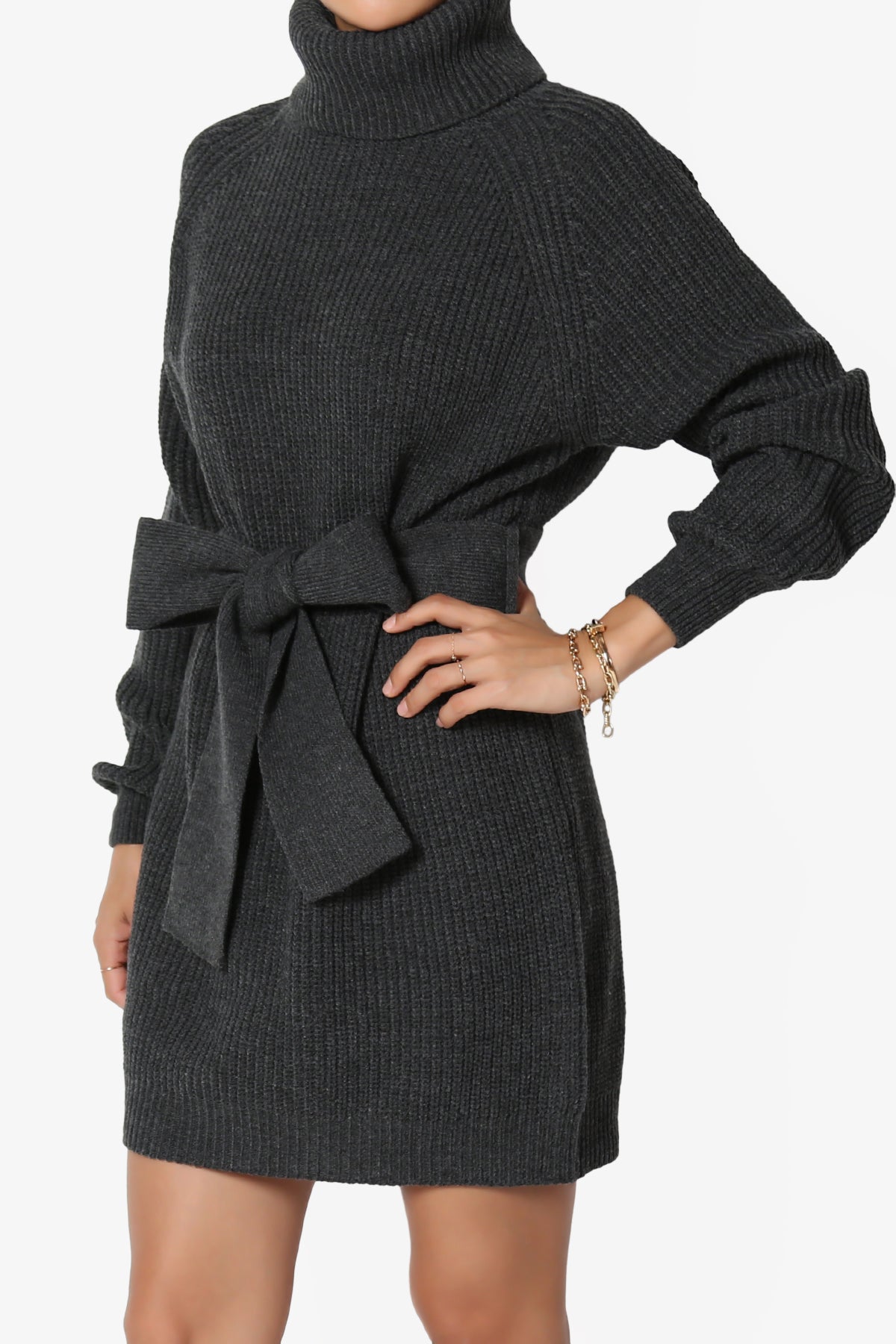Arkin Turtle Neck Pullover Sweater Mini Dress CHARCOAL_3