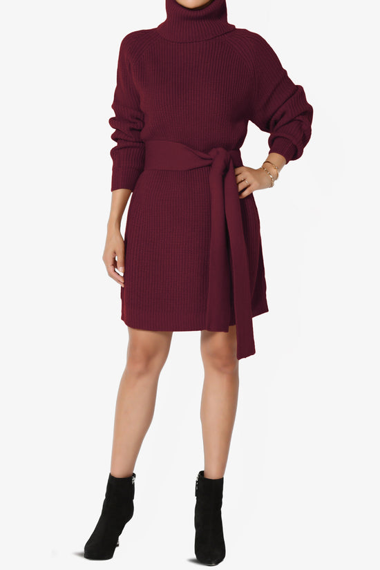 Arkin Turtle Neck Pullover Sweater Mini Dress DARK BURGUNDY_6