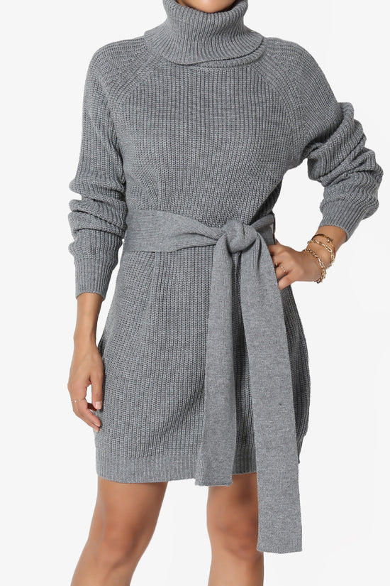 Arkin Turtle Neck Pullover Sweater Mini Dress HEATHER GREY_1