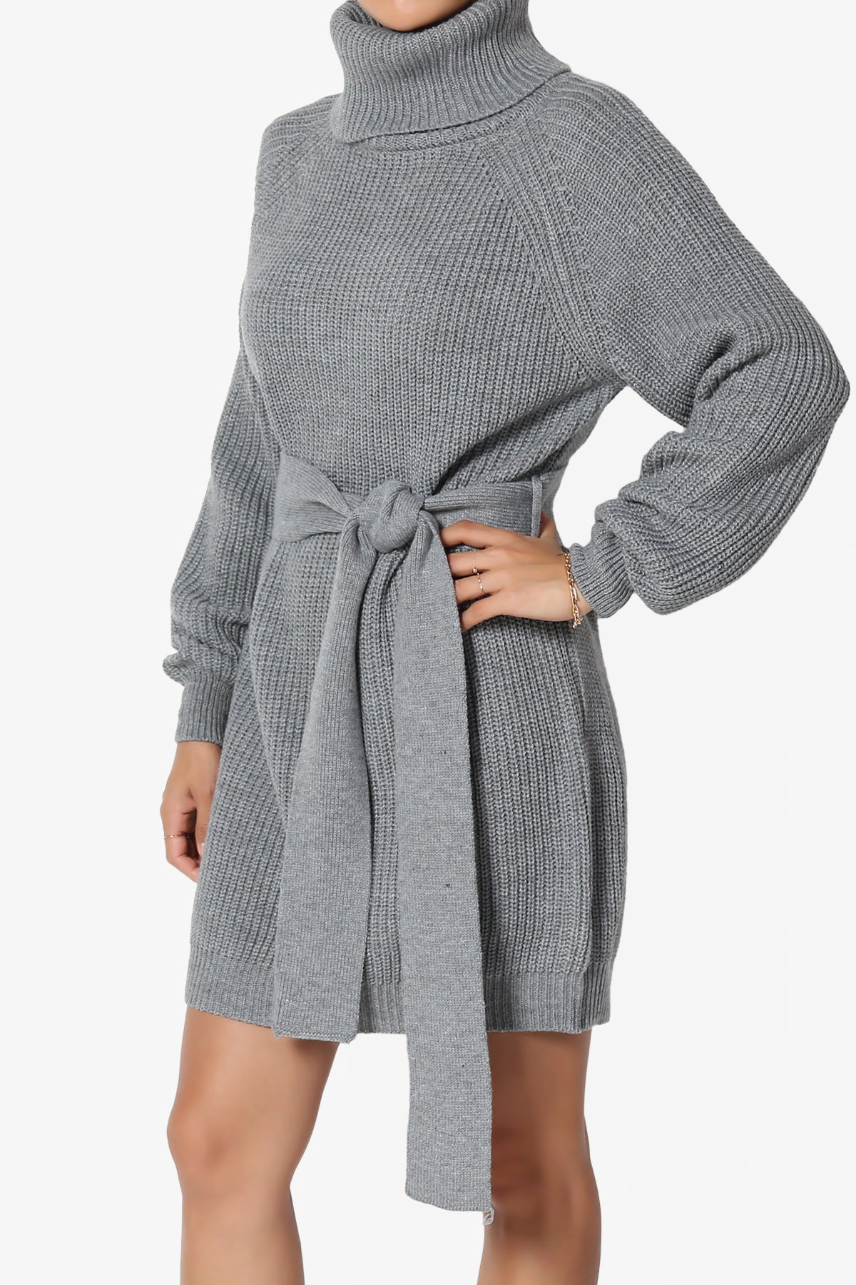 Arkin Turtle Neck Pullover Sweater Mini Dress HEATHER GREY_3