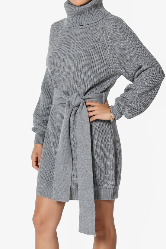 Load image into Gallery viewer, Arkin Turtle Neck Pullover Sweater Mini Dress HEATHER GREY_3
