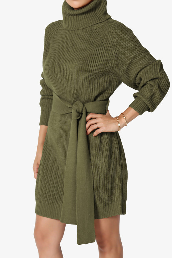 Arkin Turtle Neck Pullover Sweater Mini Dress OLIVE GREEN_3