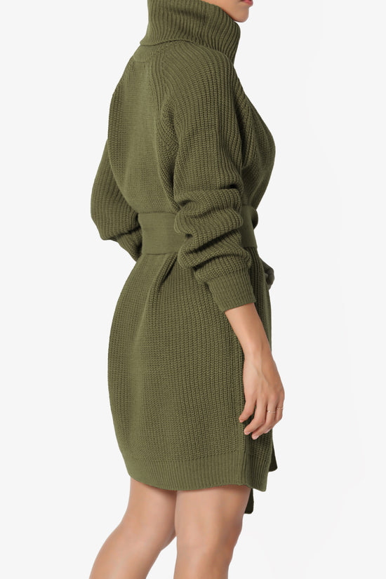 Arkin Turtle Neck Pullover Sweater Mini Dress OLIVE GREEN_4