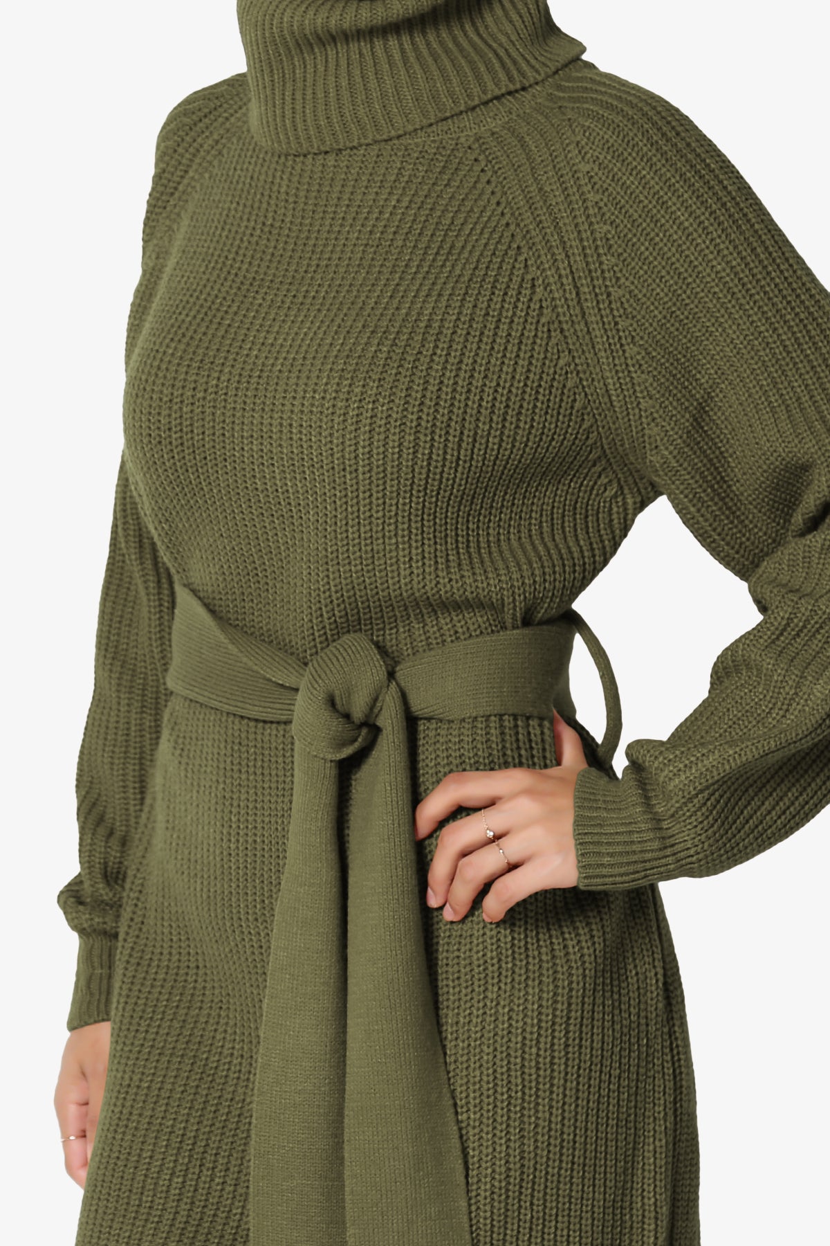 Arkin Turtle Neck Pullover Sweater Mini Dress OLIVE GREEN_5