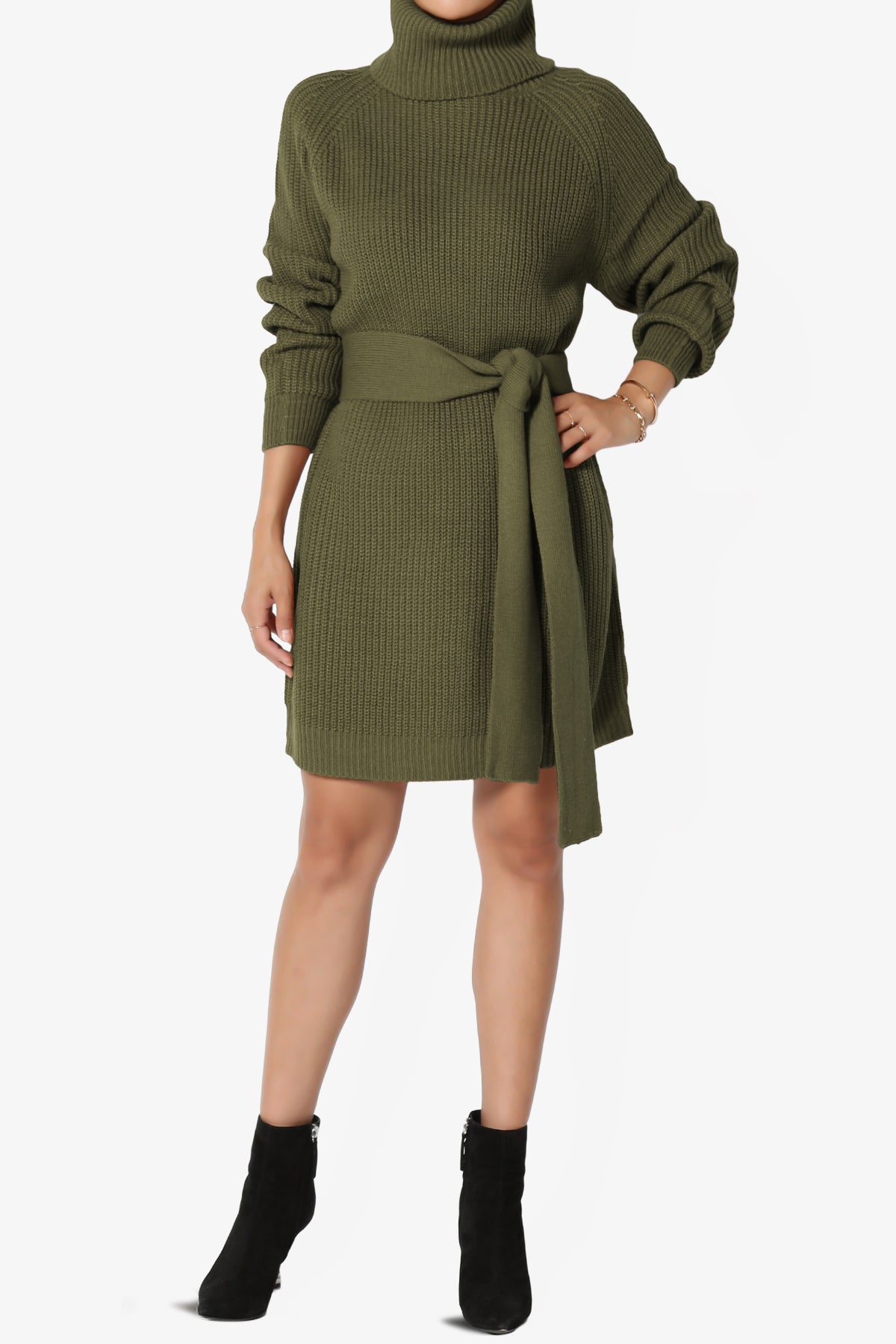 Arkin Turtle Neck Pullover Sweater Mini Dress OLIVE GREEN_6
