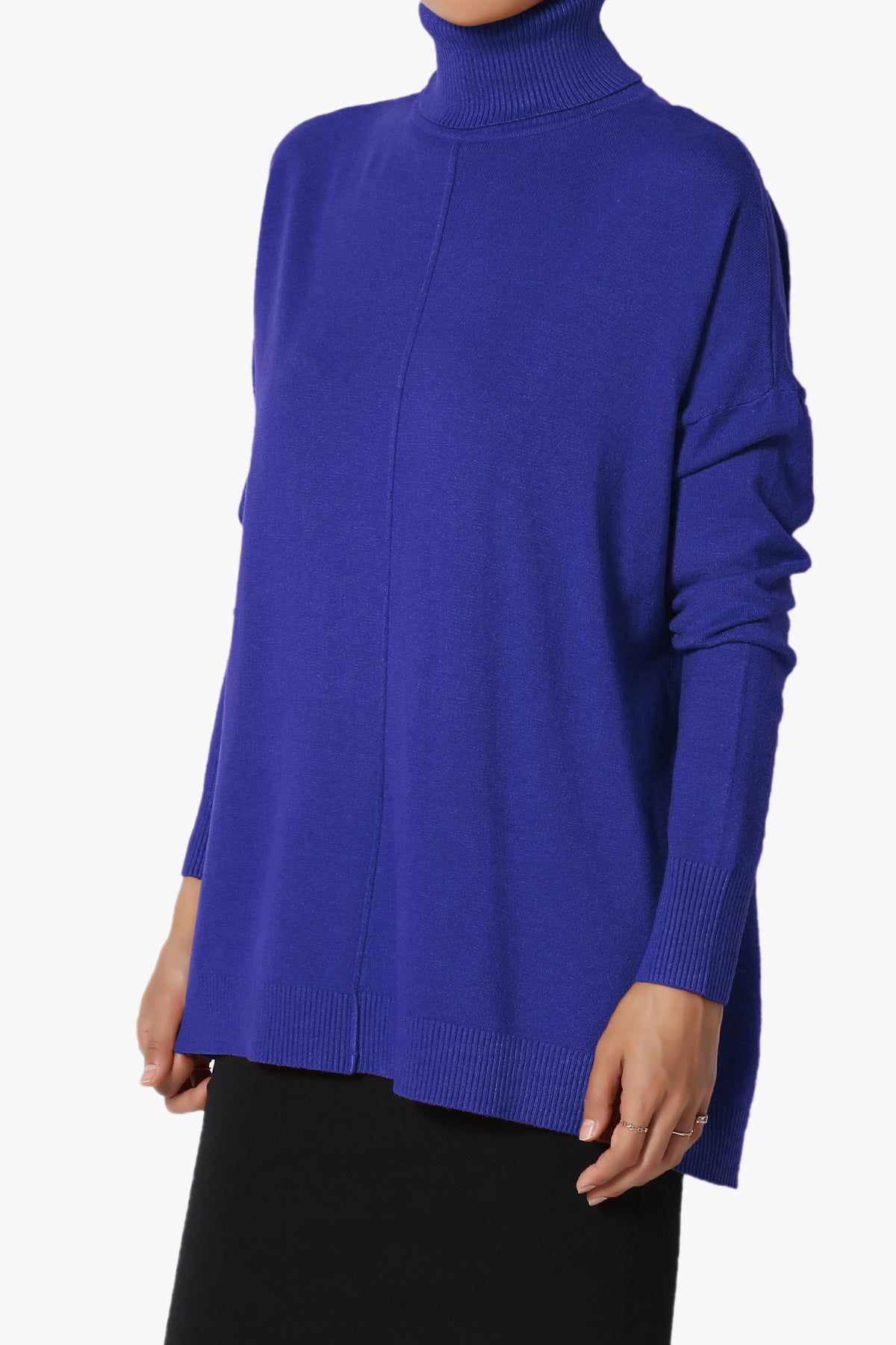 Henley Turtle Neck Knit Sweater BRIGHT BLUE_3