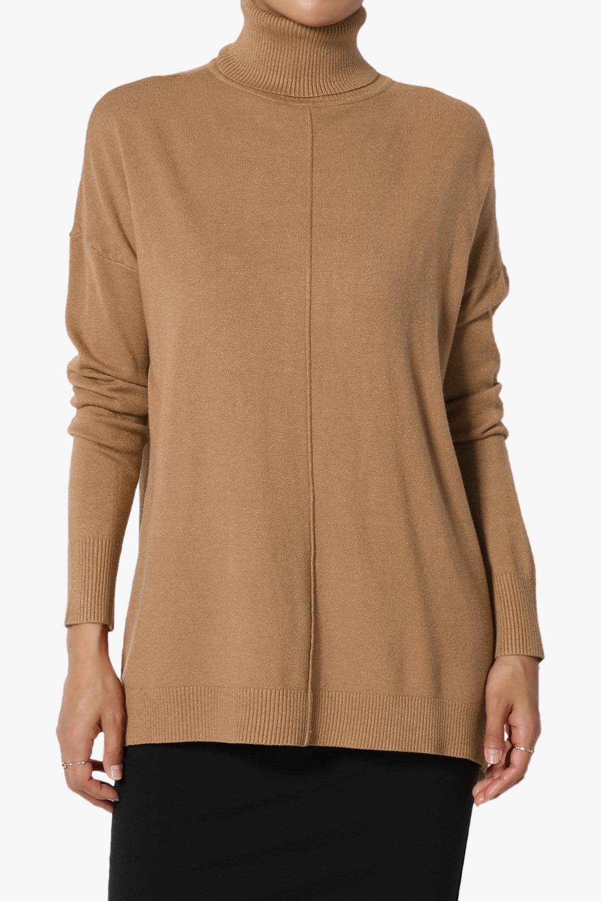 Load image into Gallery viewer, Henley Turtle Neck Knit Sweater DEEP CAMEL_1
