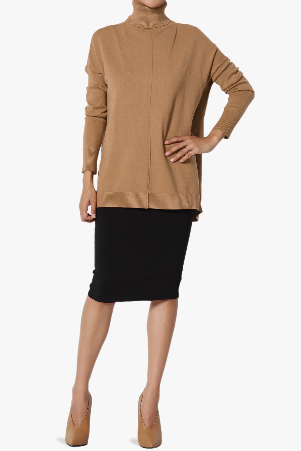 Load image into Gallery viewer, Henley Turtle Neck Knit Sweater DEEP CAMEL_6
