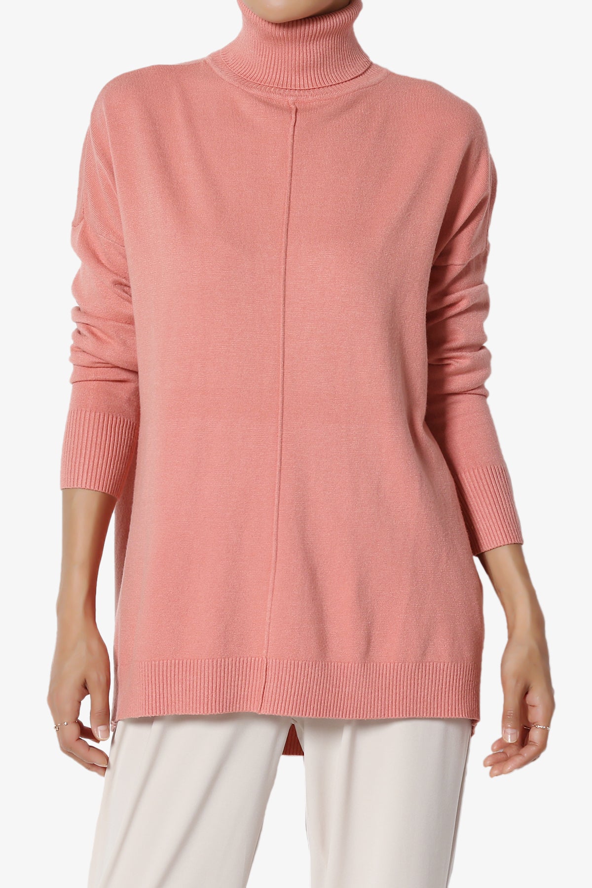 Load image into Gallery viewer, Henley Turtle Neck Knit Sweater DUSTY ROSE_1
