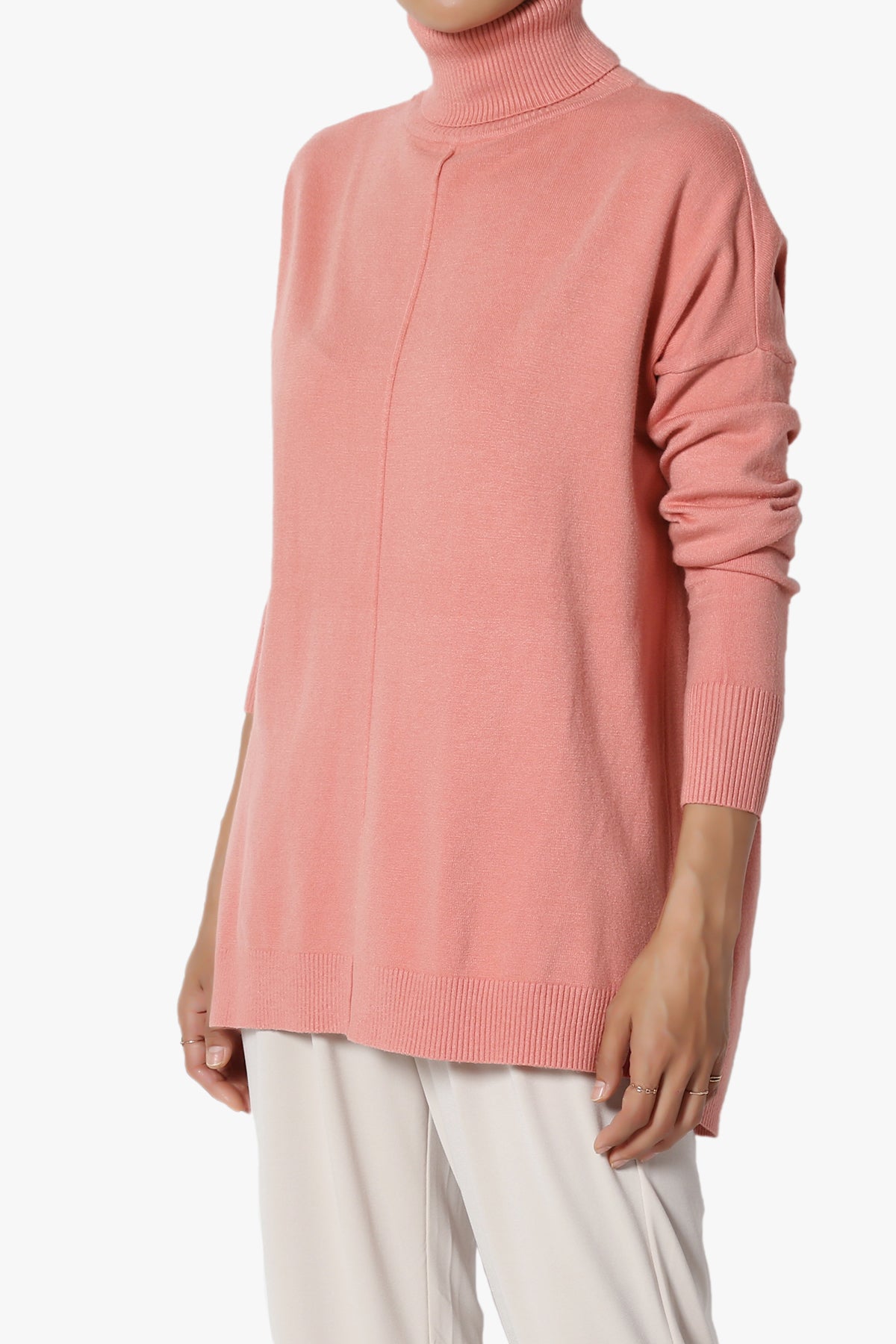 Load image into Gallery viewer, Henley Turtle Neck Knit Sweater DUSTY ROSE_3
