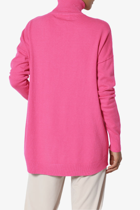 Henley Turtle Neck Knit Sweater HOT PINK_2