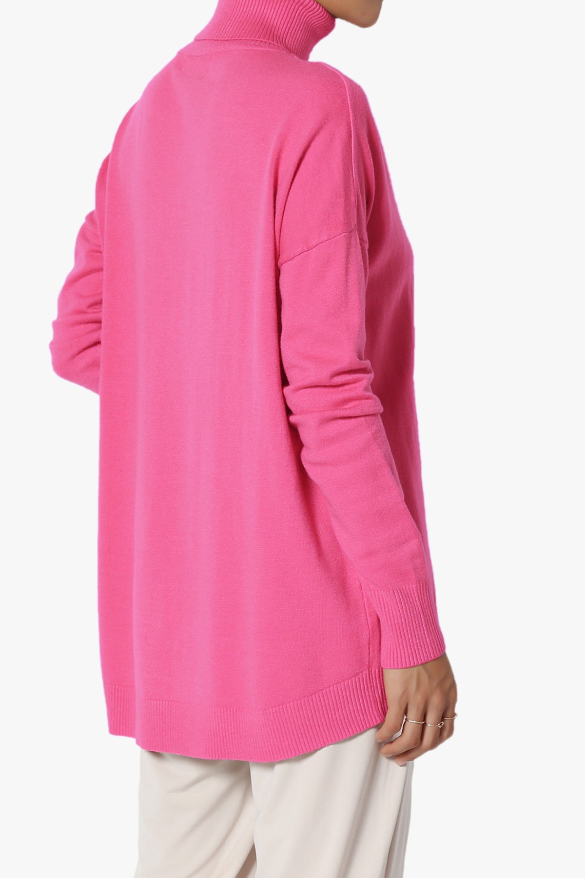 Henley Turtle Neck Knit Sweater HOT PINK_4