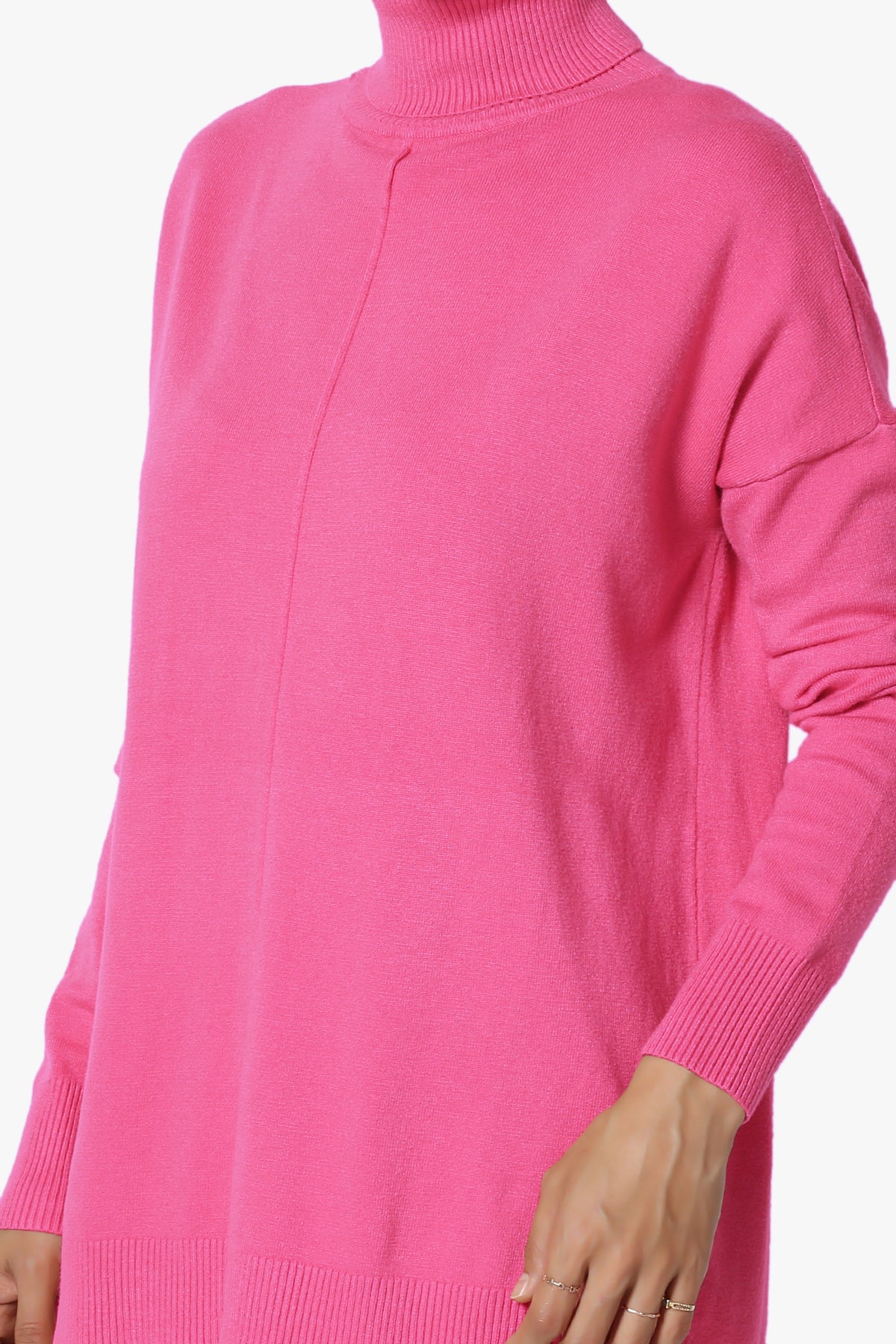 Henley Turtle Neck Knit Sweater HOT PINK_5