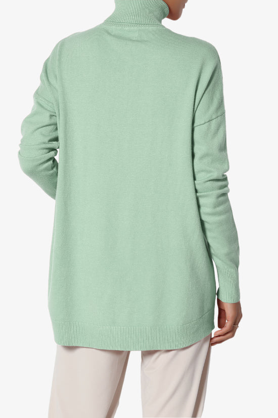 Henley Turtle Neck Knit Sweater LIGHT GREEN_2