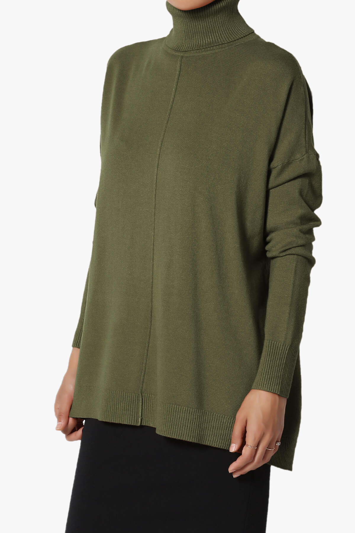 Henley Turtle Neck Knit Sweater OLIVE_3