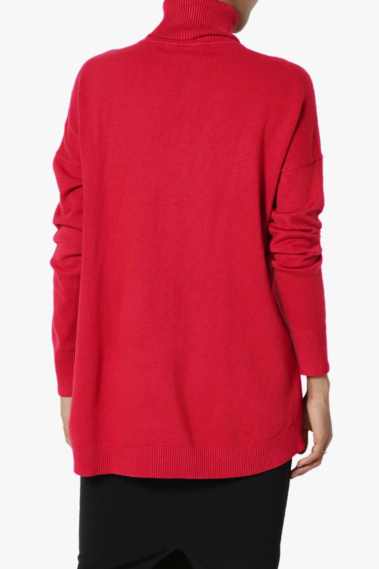 Henley Turtle Neck Knit Sweater RED_2