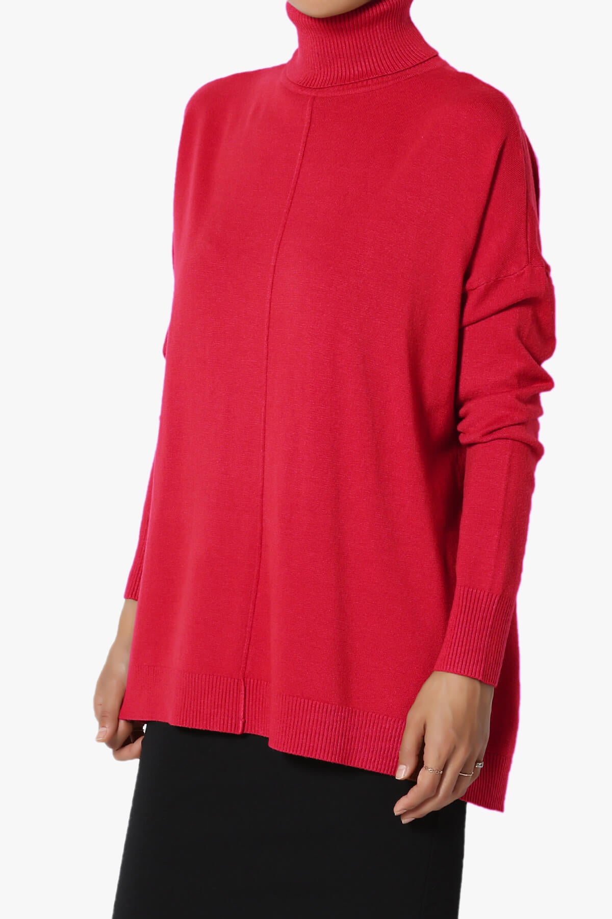 Henley Turtle Neck Knit Sweater RED_3
