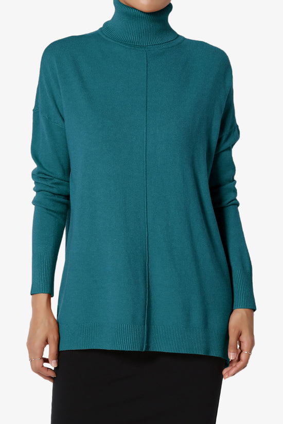Henley Turtle Neck Knit Sweater TEAL_1