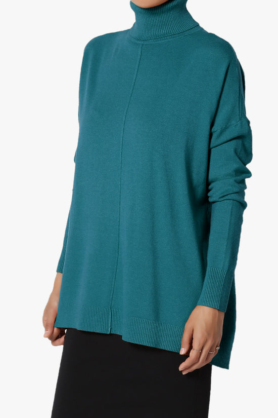 Henley Turtle Neck Knit Sweater TEAL_3