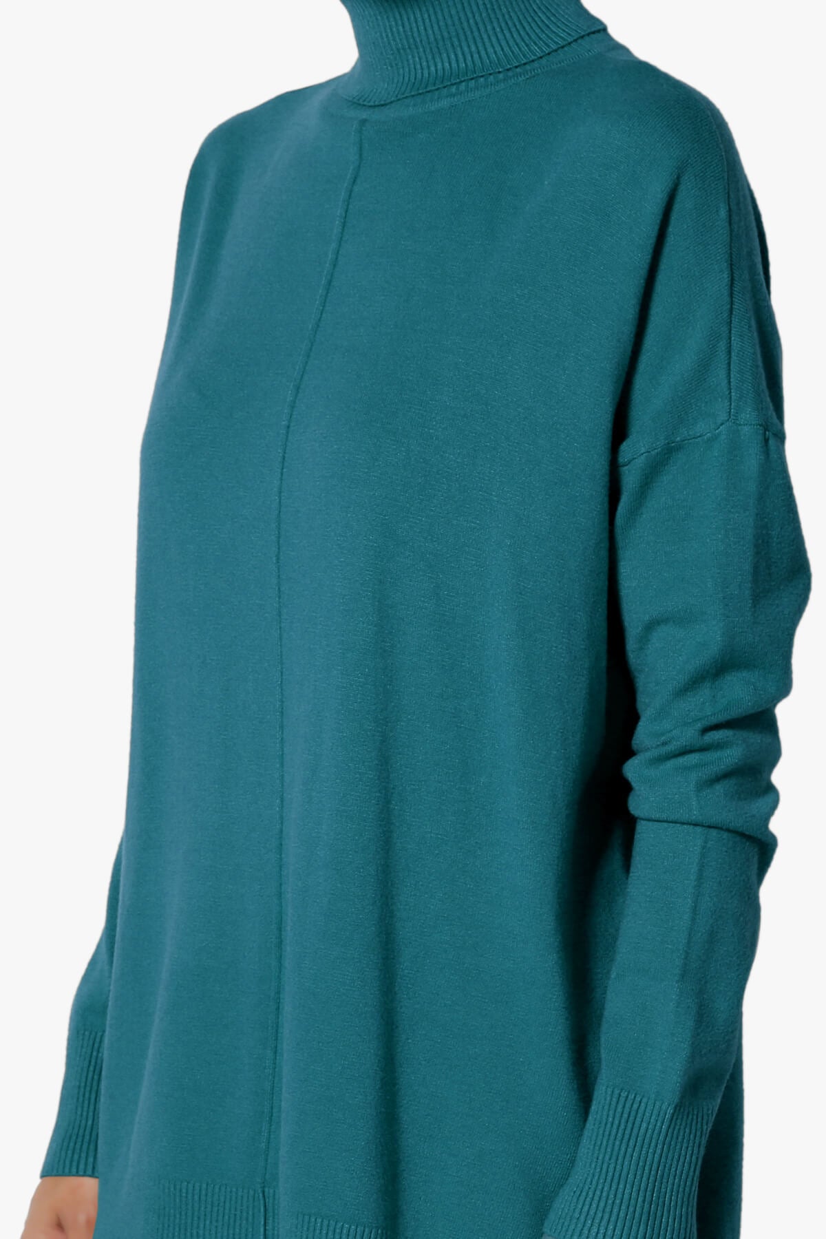 Henley Turtle Neck Knit Sweater TEAL_5