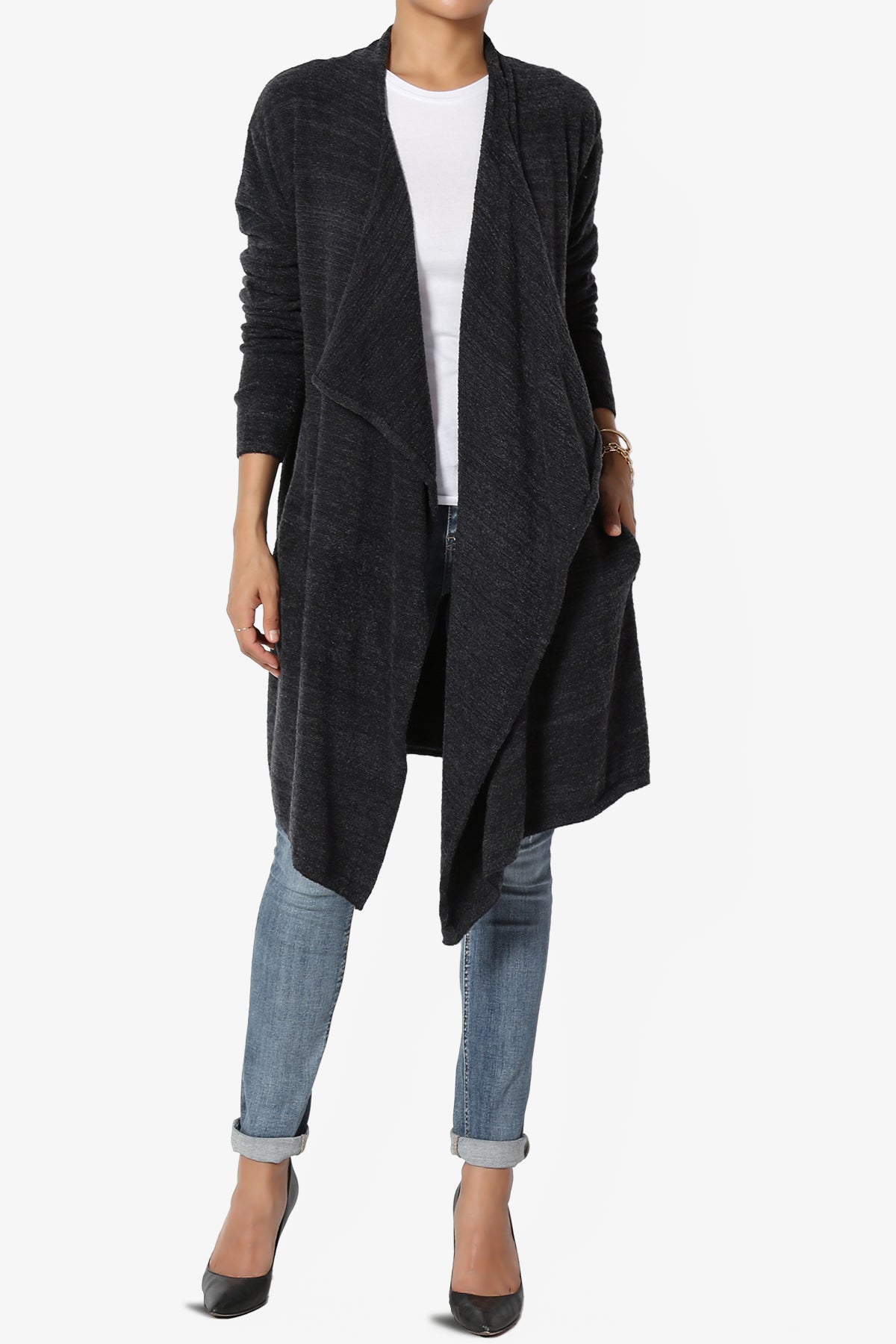 Load image into Gallery viewer, Tish Waterfall Longline Knit Cardigan CHARCOAL_1
