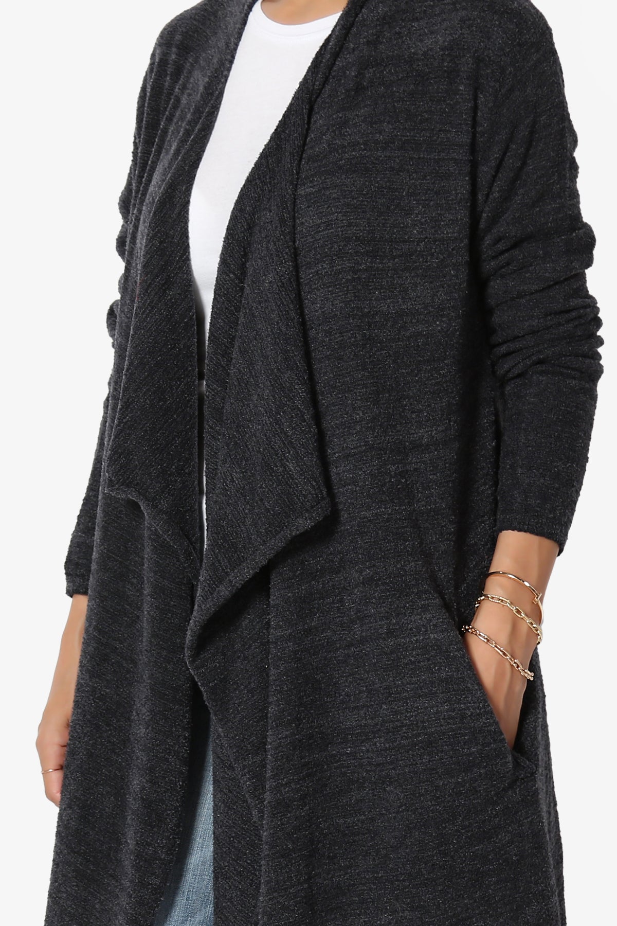 Load image into Gallery viewer, Tish Waterfall Longline Knit Cardigan CHARCOAL_5
