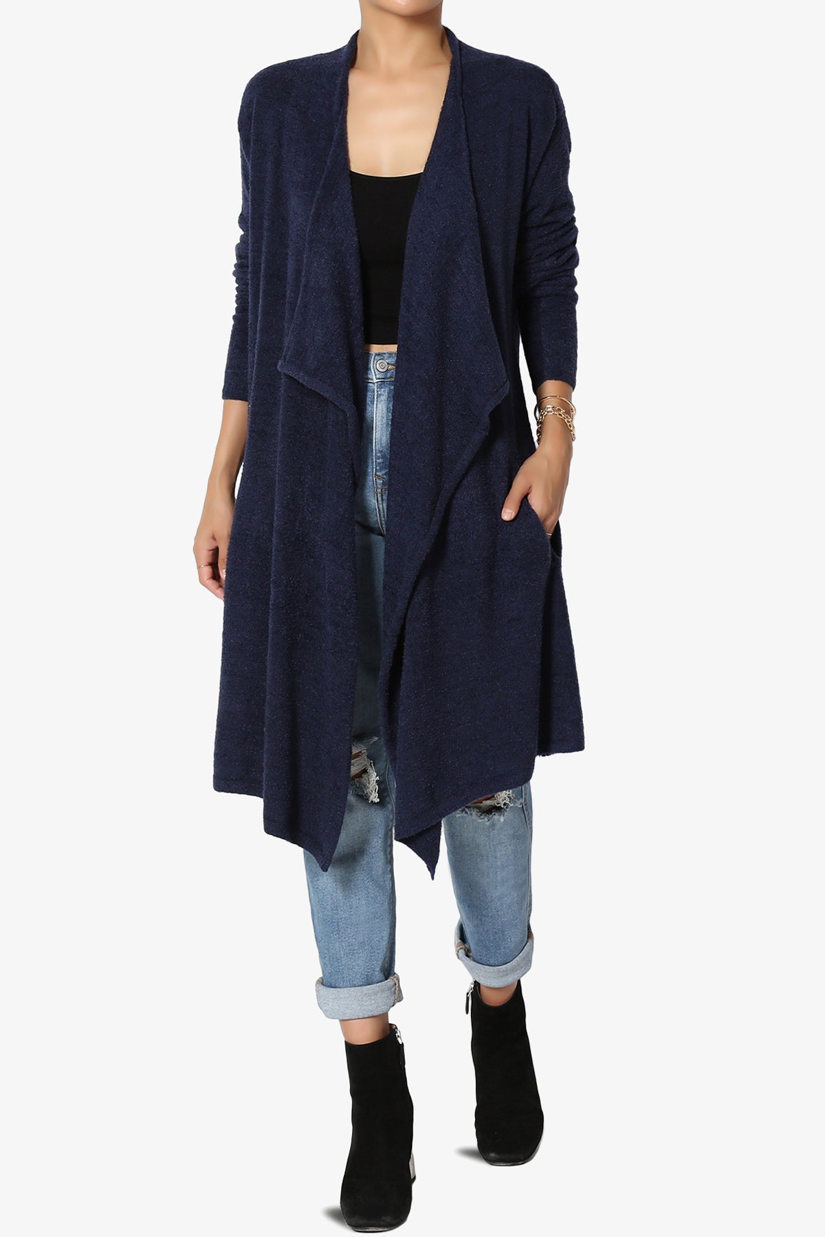 Load image into Gallery viewer, Tish Waterfall Longline Knit Cardigan NAVY_1
