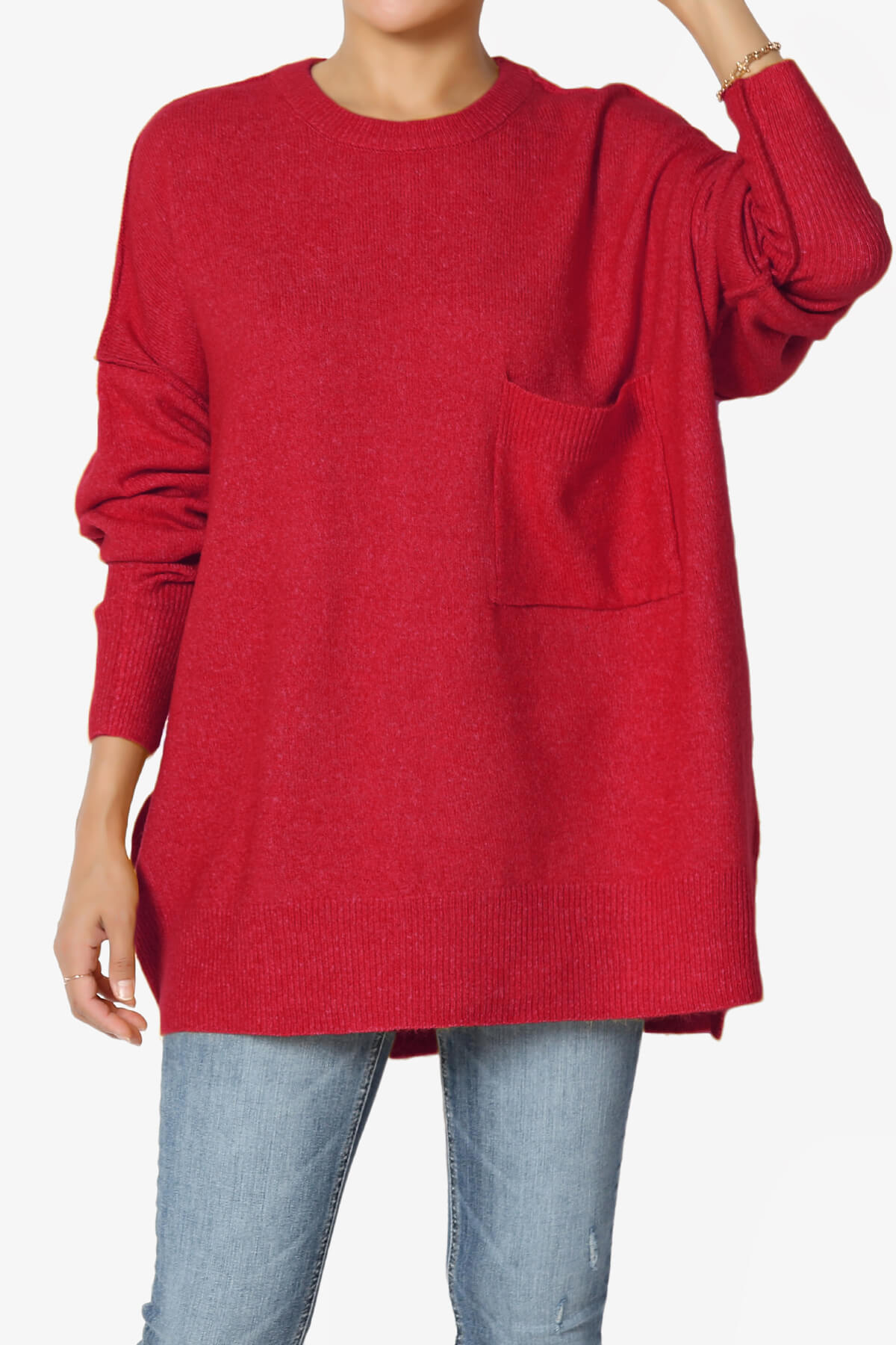 Taryn Loose Melange Knit Sweater DARK RED_1