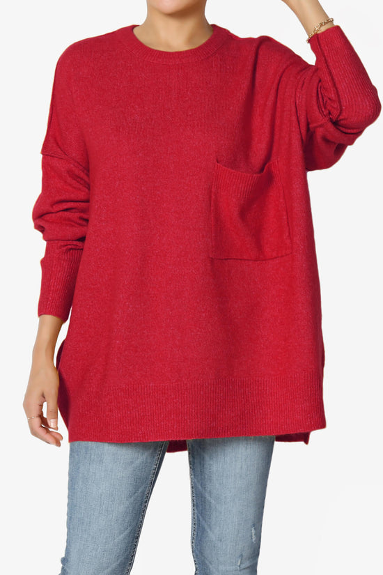 Taryn Loose Melange Knit Sweater DARK RED_1
