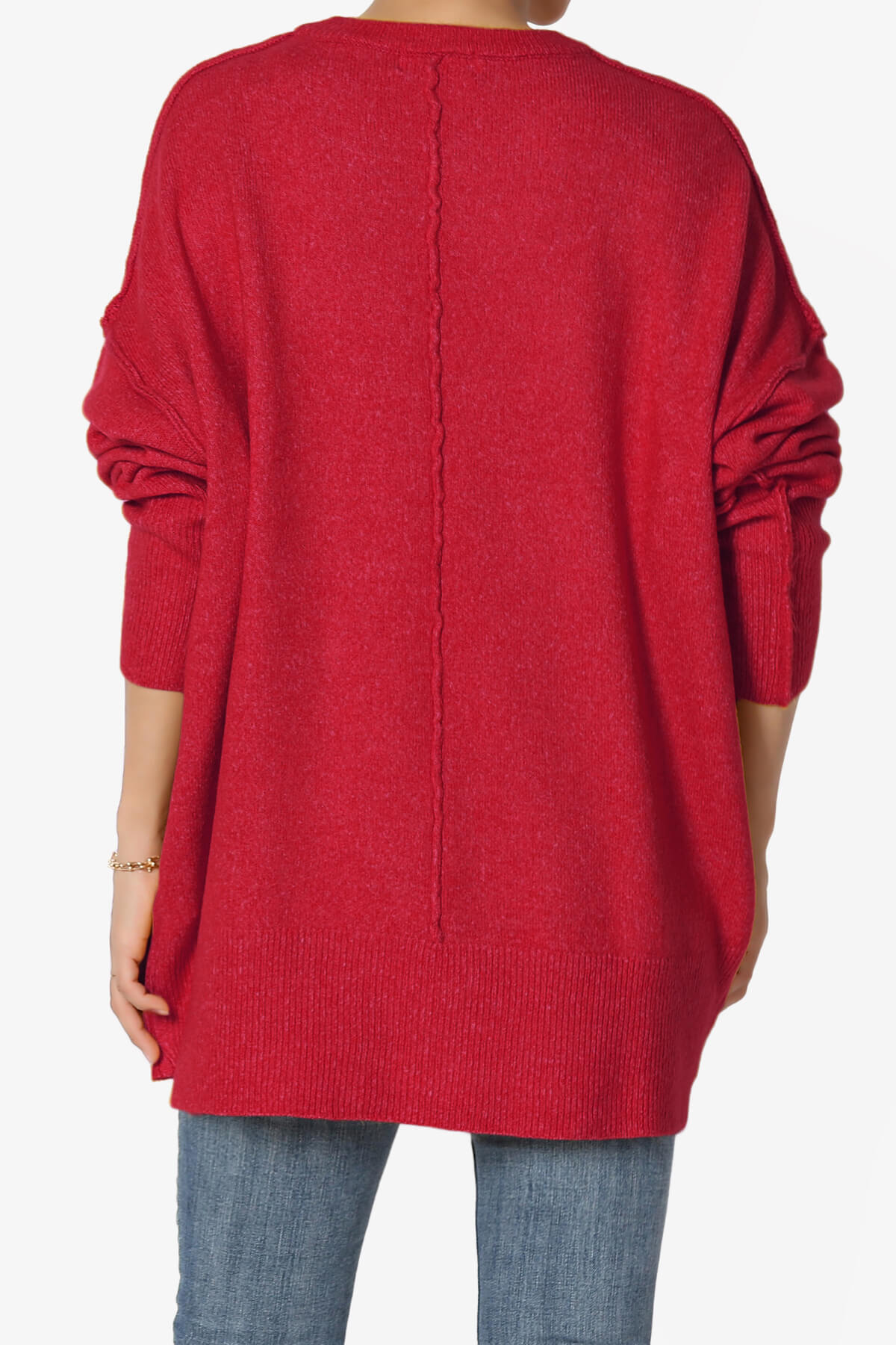 Taryn Loose Melange Knit Sweater DARK RED_2