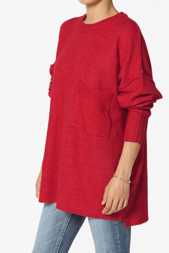 Taryn Loose Melange Knit Sweater DARK RED_3