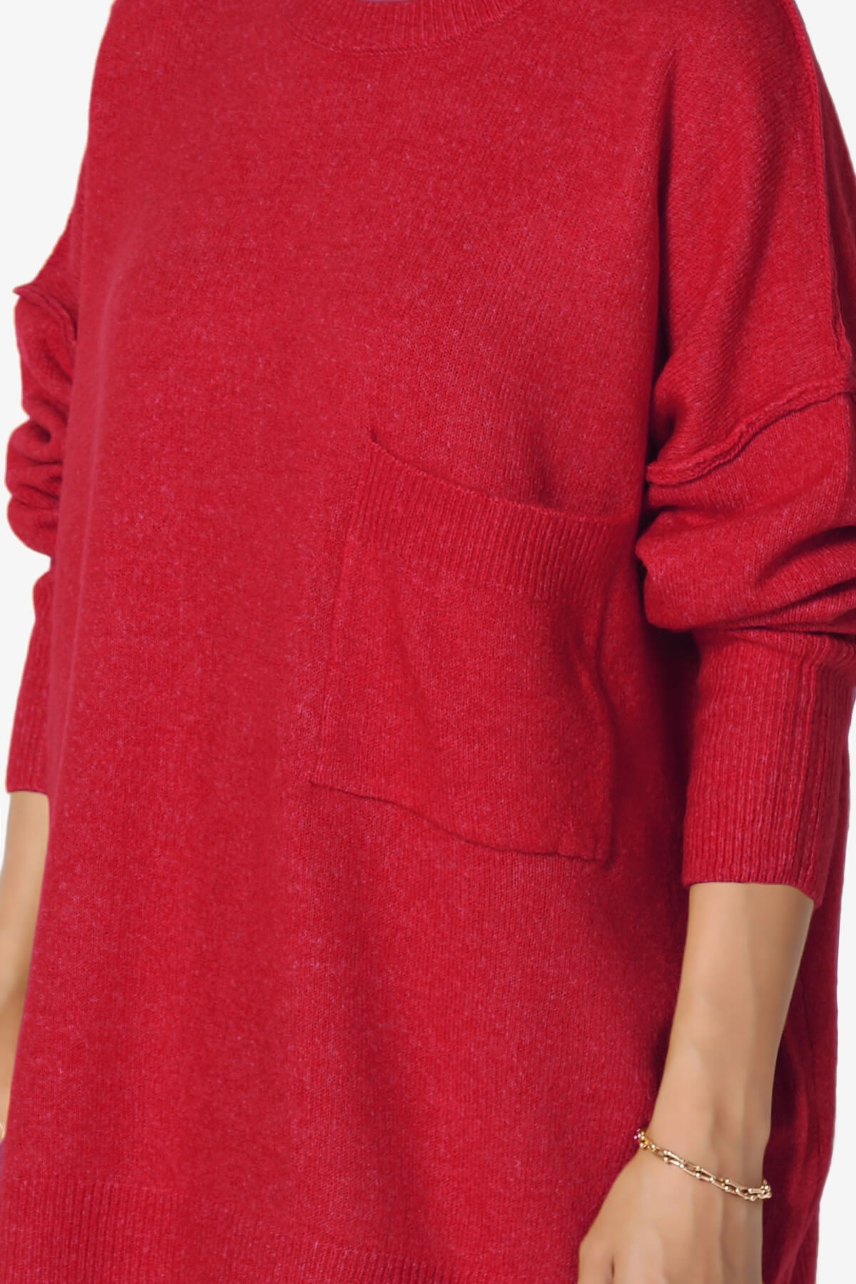 Taryn Loose Melange Knit Sweater DARK RED_5