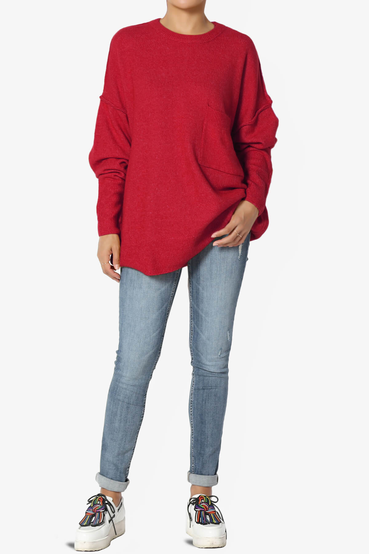 Taryn Loose Melange Knit Sweater DARK RED_6