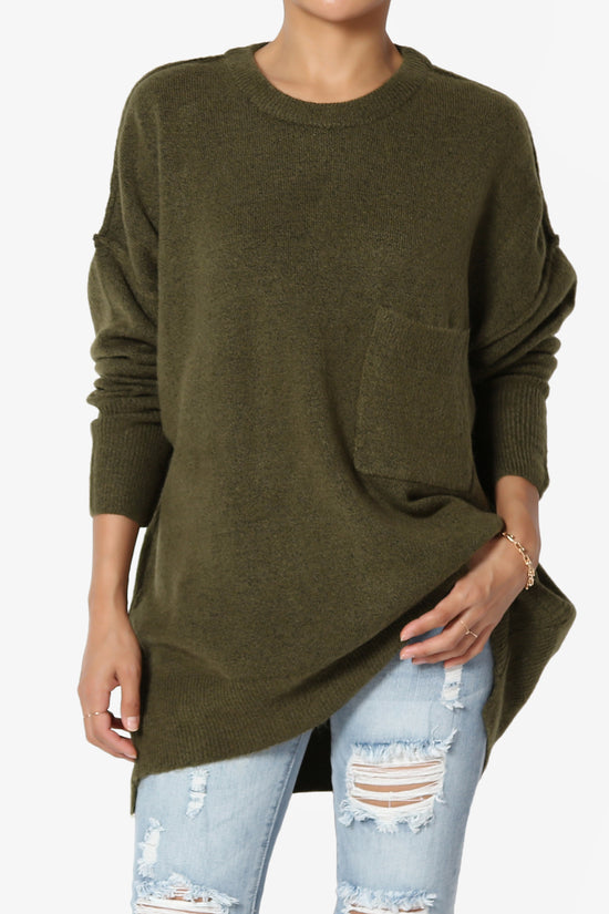 Load image into Gallery viewer, Taryn Loose Melange Knit Sweater OLIVE KHAKI_1
