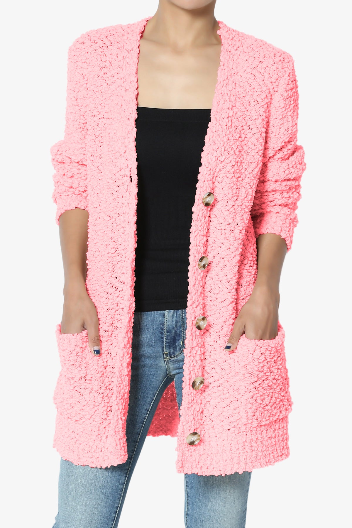 Barry Button Teddy Knit Sweater Cardigan BRIGHT PINK_1